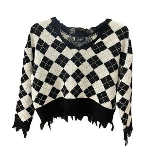 EUC Just Polly Distressed Hem V Neck Sweater Size S